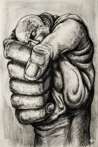 超现实炭笔拳头素描