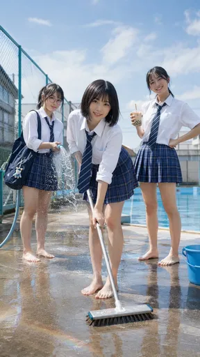 日本学校泳池清洁场景