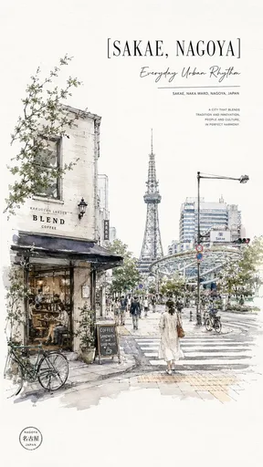 名古屋荣区水彩旅行海报