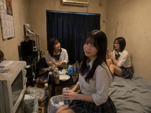 凌乱房间里的学生聚会