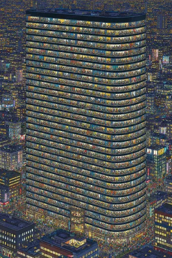 拥挤的夜间办公大楼
