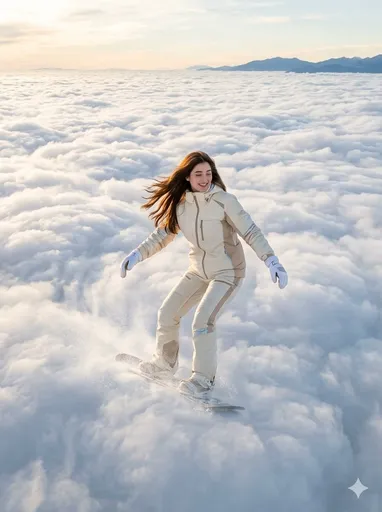 超现实云端滑雪少女