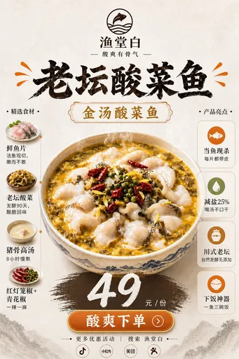 中式酸菜鱼餐厅海报