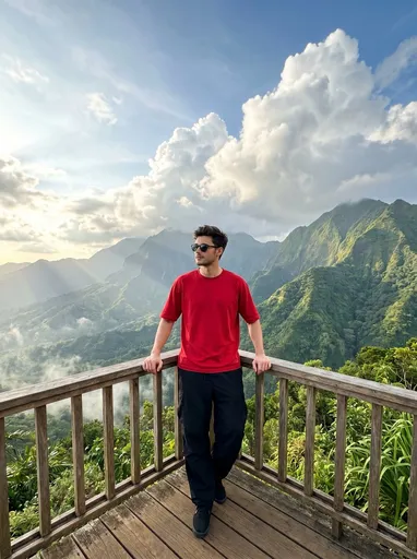 山顶观景台男士旅行照片