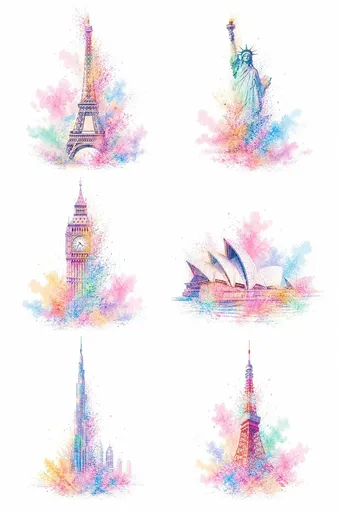 柔和粉彩世界地标