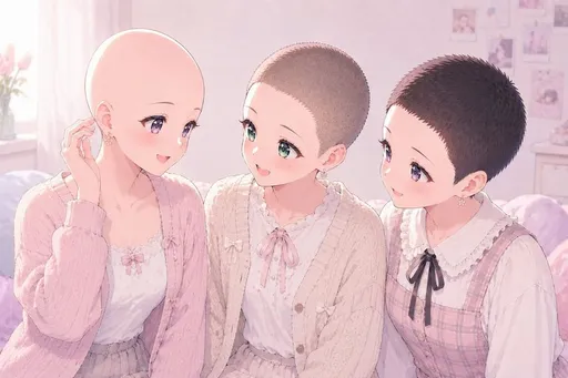 柔和粉彩寸头少女肖像