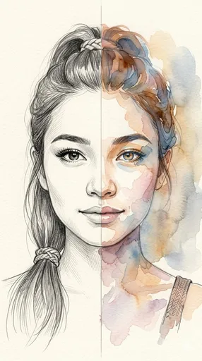 半媒介素描与水彩肖像