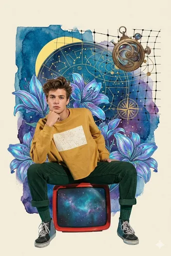 复古宇宙水彩拼贴画