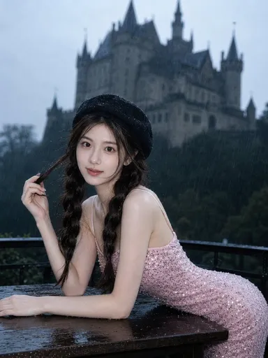 哥特式雨中城堡电影感肖像