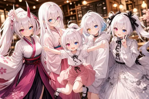 五少女动漫咖啡馆合影