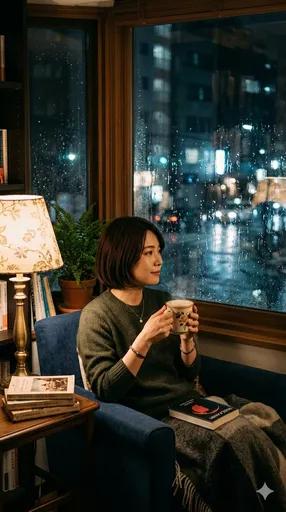 温馨雨夜室内肖像