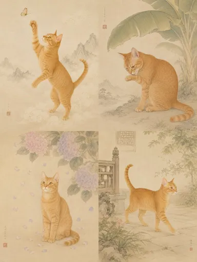 东方工笔画风宠物肖像