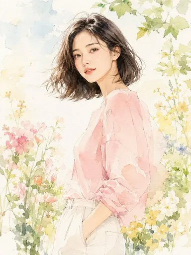 时尚编辑风格水彩肖像