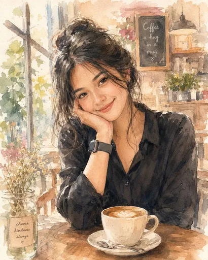 柔和水彩咖啡馆插画