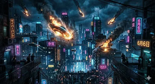 深渊中的 UFO 坠毁(赛博朋克风格)