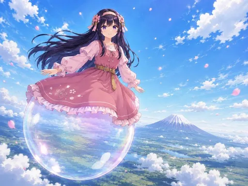 漂浮在二世古上空的动漫少女