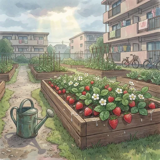 城市动漫风花园插画