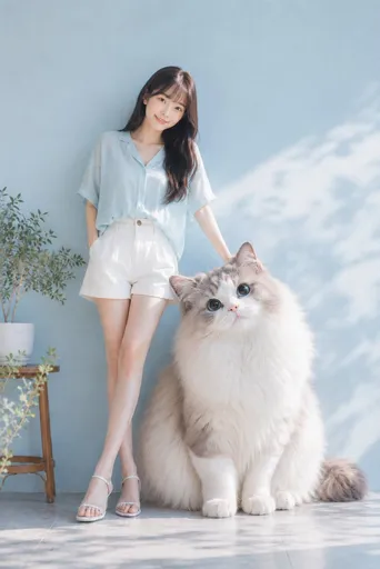 与巨型猫咪共度的惬意夏日午后