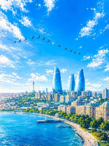 巴库火焰塔航拍场景