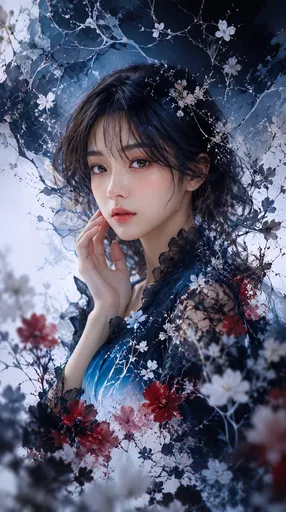 深色纸艺花卉肖像