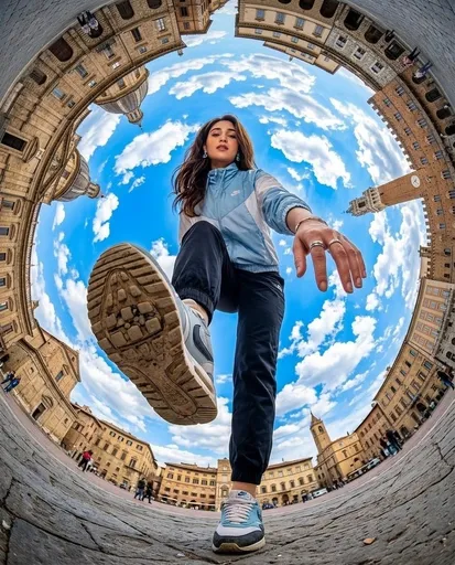 鱼眼镜头旅行广场拍摄