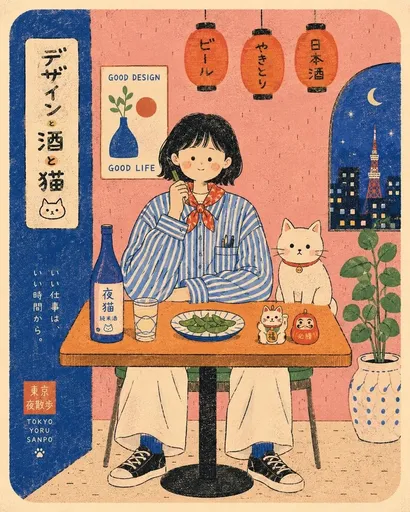Risograph 风格咖啡馆插画