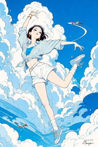 漂浮在夏日云端的动漫少女