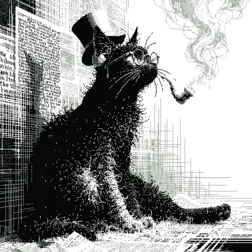 维多利亚风格像素艺术吸烟猫
