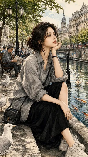 水彩与墨线巴黎插画
