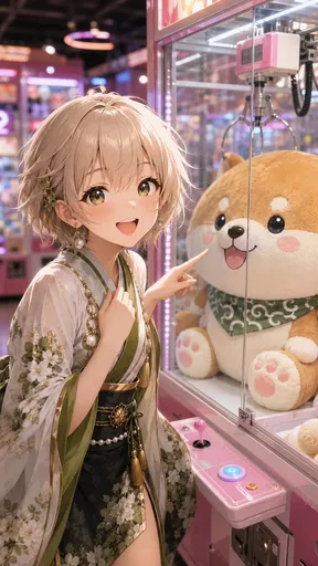 抓娃娃机前的动漫少女