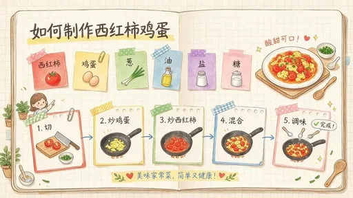 手绘风西红柿炒鸡蛋食谱信息图