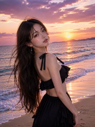 海滩日落时尚人像