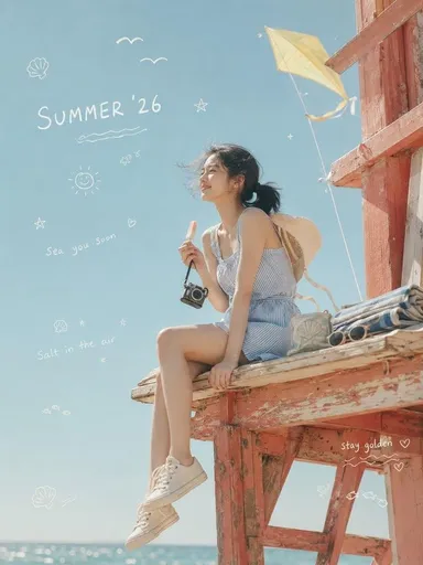 韩国夏日海滩救生员塔