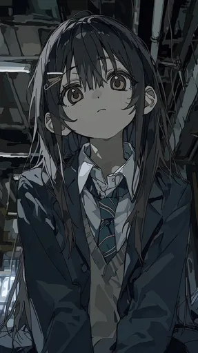 忧郁动漫女高中生肖像