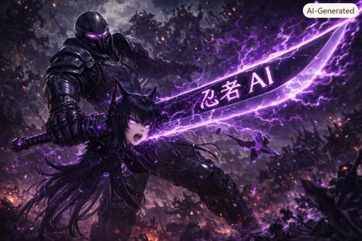 紫色赛博忍者战斗场景