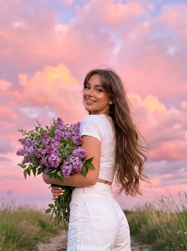 丁香花束日落美学