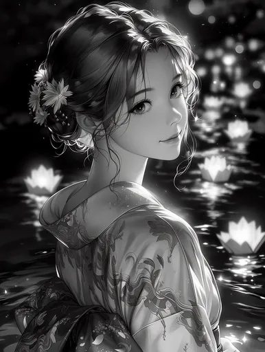 单色和服灯笼人像