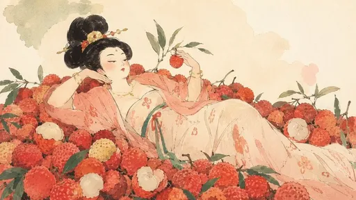 荔枝丛中的唐代贵妇水彩画