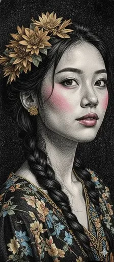 雕刻风格超现实主义肖像插画