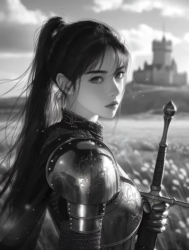 单色女性骑士肖像