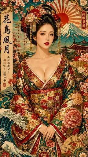 日式新艺术风格艺伎肖像海报