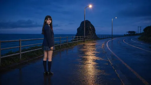 雨中海岸女学生场景