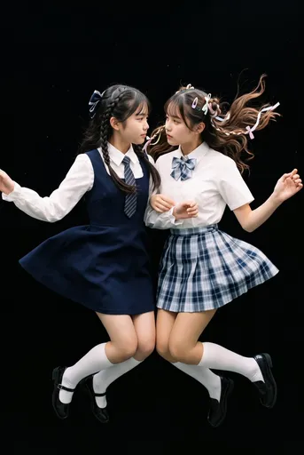暗色背景中的漂浮女学生