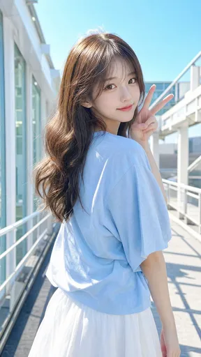 比出剪刀手的东亚女性