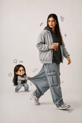 强制透视 Q 版拉裤子肖像