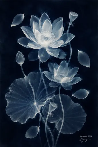 半透明莲花蓝晒图
