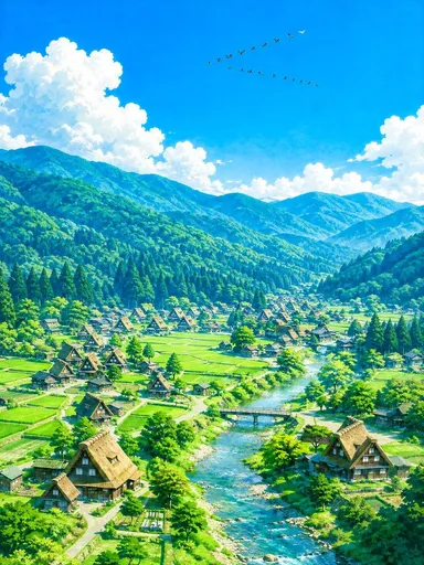 夏季白川乡航拍图