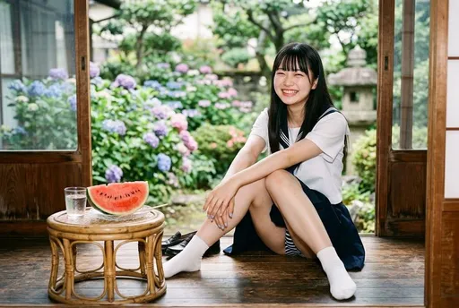 夏季走廊女学生摄影