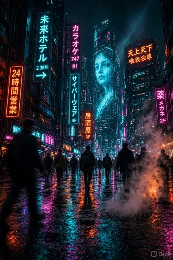 赛博朋克霓虹城市街道