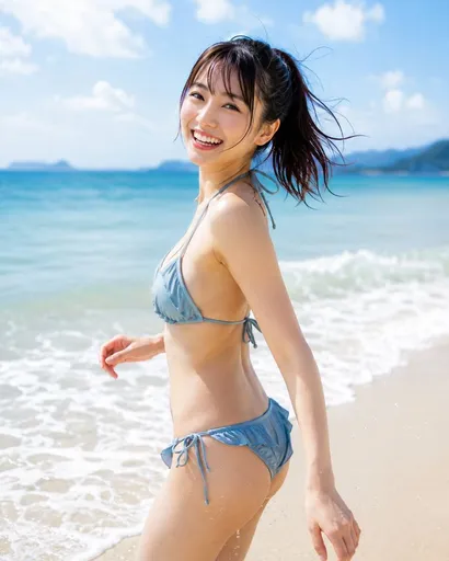 海滩上的日本泳装少女
